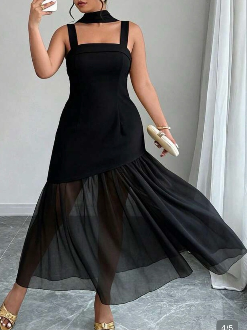 Elegant Black Chiffon-Hem Maxi Dress